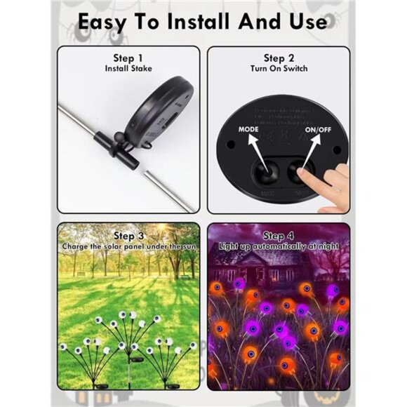 6 Pack Halloween Decorations Outdoor Solar Eyeball Lights, Purple and Orange - Picture 6 of 7